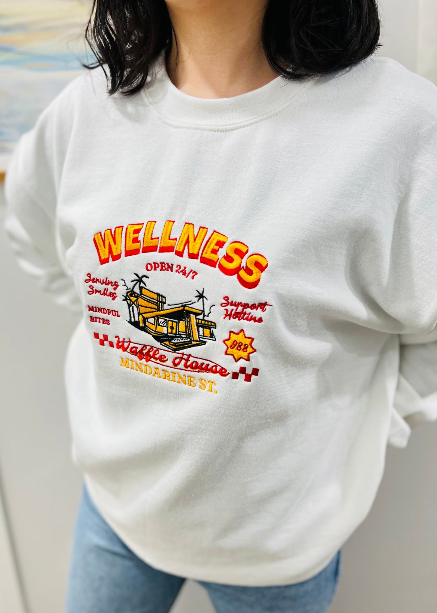 WELLNESS WAFFLE HOUSE EMBROIDERY SWEATSHIRT